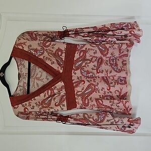 VINTAGE Y2K Arden B Fit & Flare Longsleeve Top Paisley Pink Red Womens S Boho